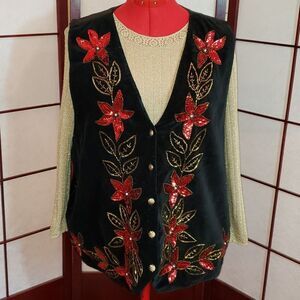 Jane Ashley Floral Sequin/Beaded Velvet Vest